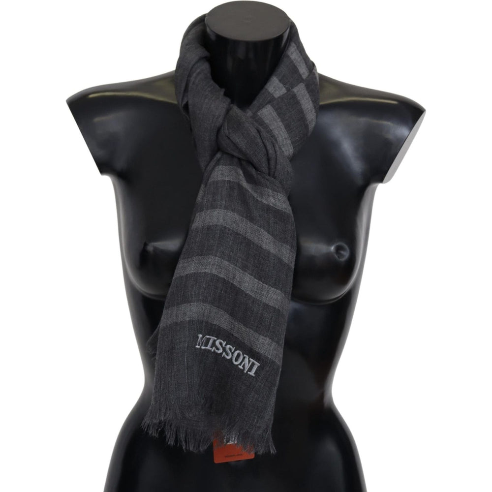 Missoni Gray Striped Wool Unisex Neck Wrap Fringes Scarf MS2129BG