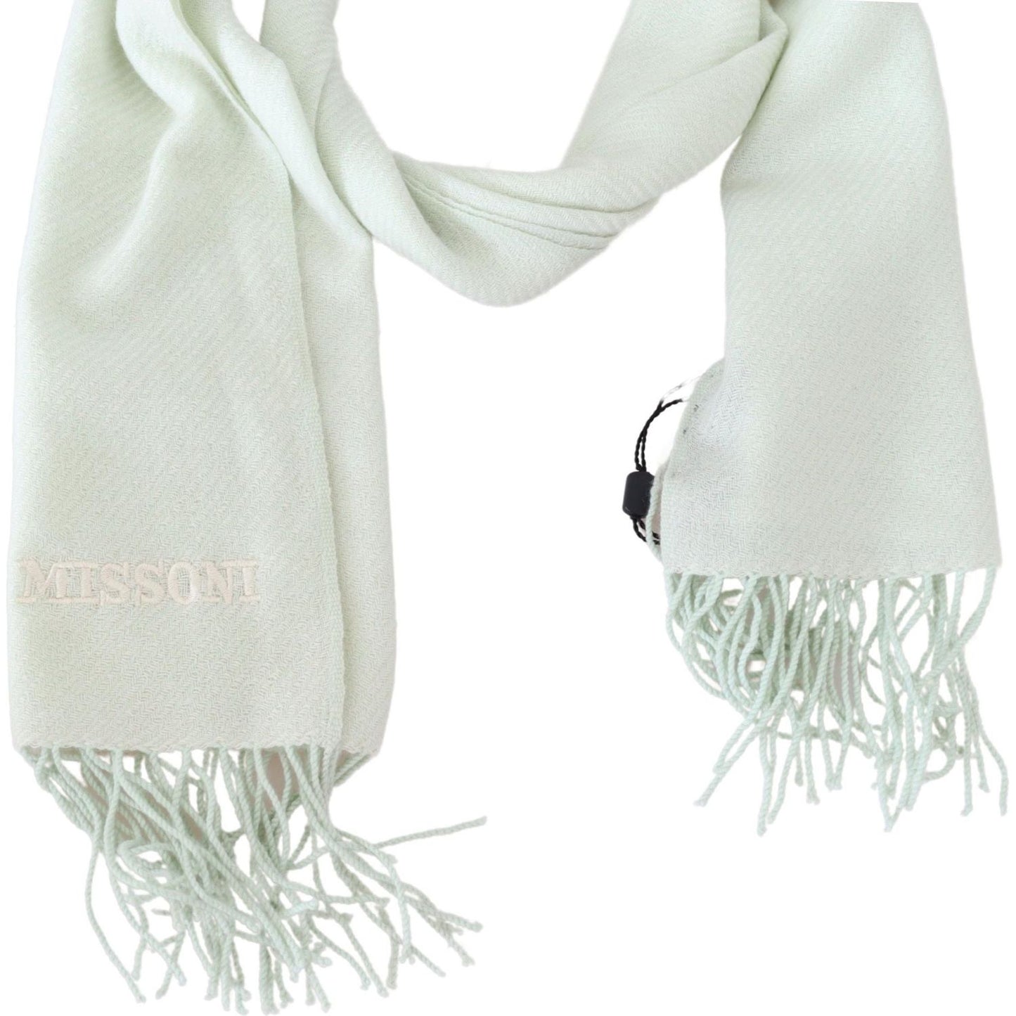 Missoni Light Green Pattern Cashmere Unisex Wrap Fringes Scarf MS2045
