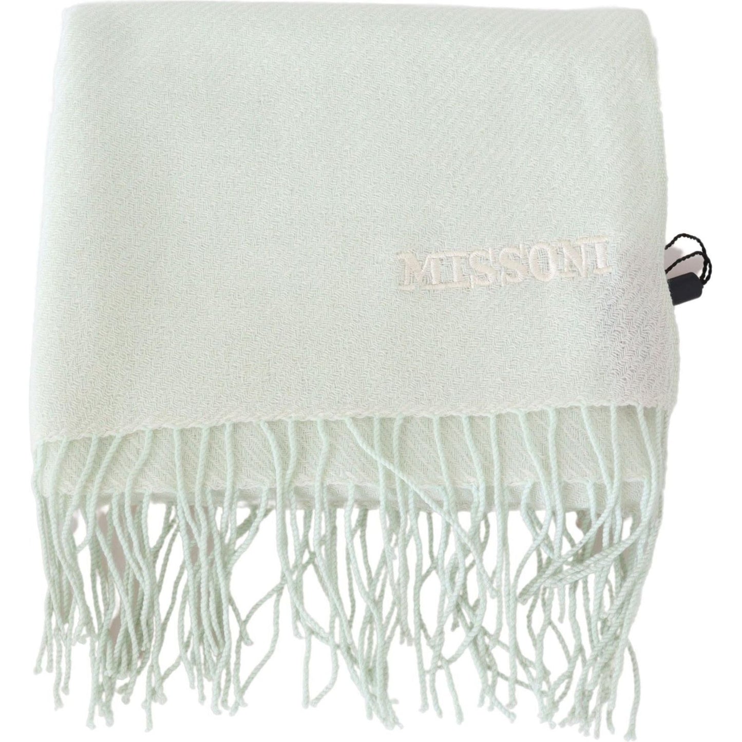 Missoni Light Green Pattern Cashmere Unisex Wrap Fringes Scarf MS2045