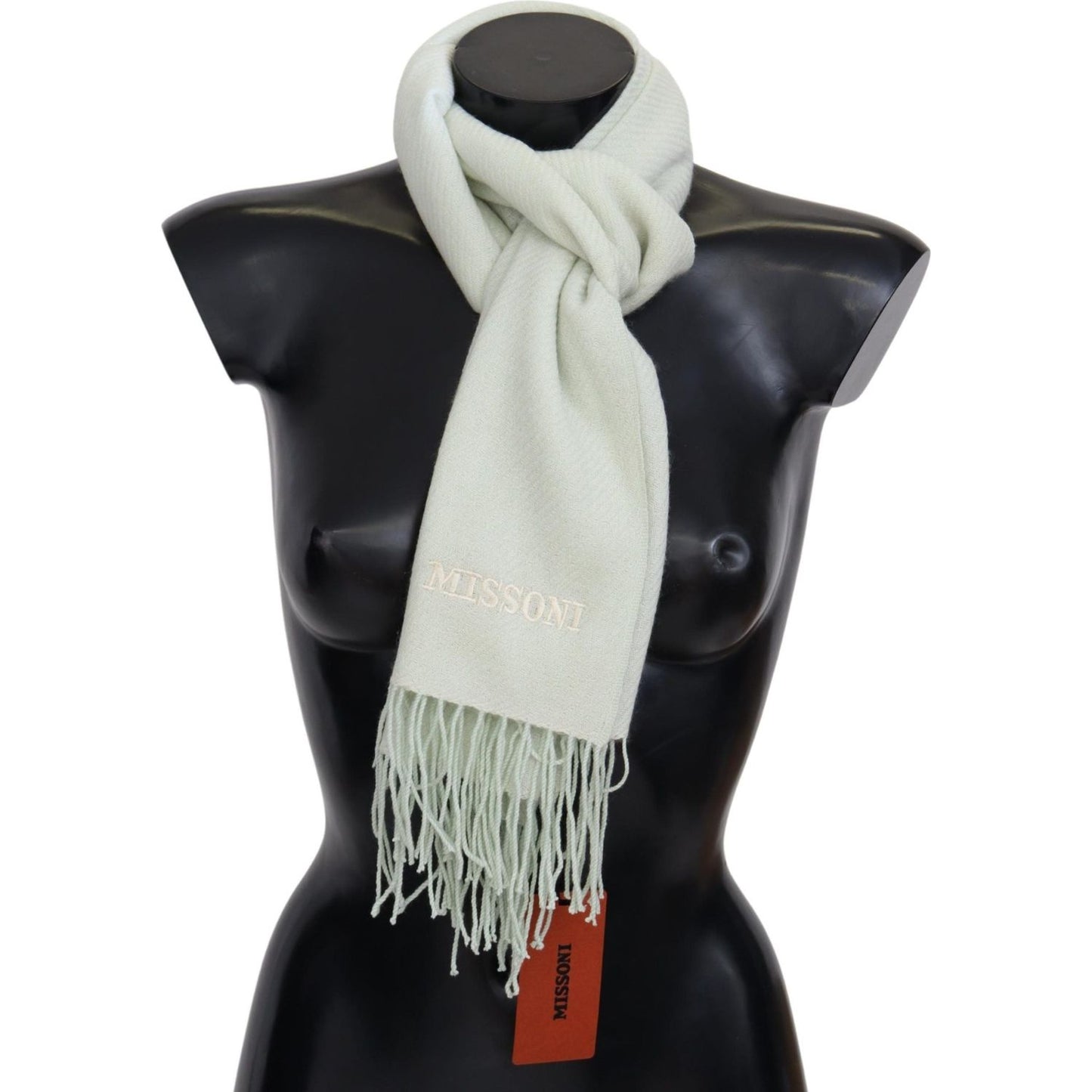 Missoni Light Green Pattern Cashmere Unisex Wrap Fringes Scarf MS2045