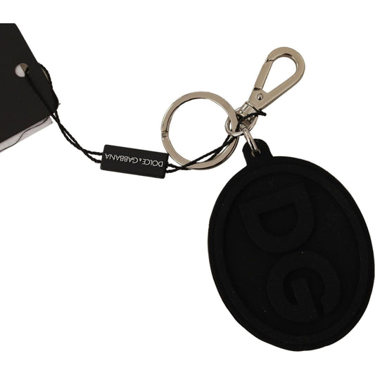 Dolce & Gabbana Chic Black Rubber & Brass Logo Keychain Dolce & Gabbana Dark Gray