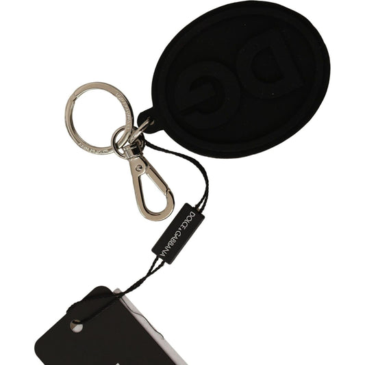 Dolce & Gabbana Chic Black Rubber & Brass Logo Keychain Dolce & Gabbana Black