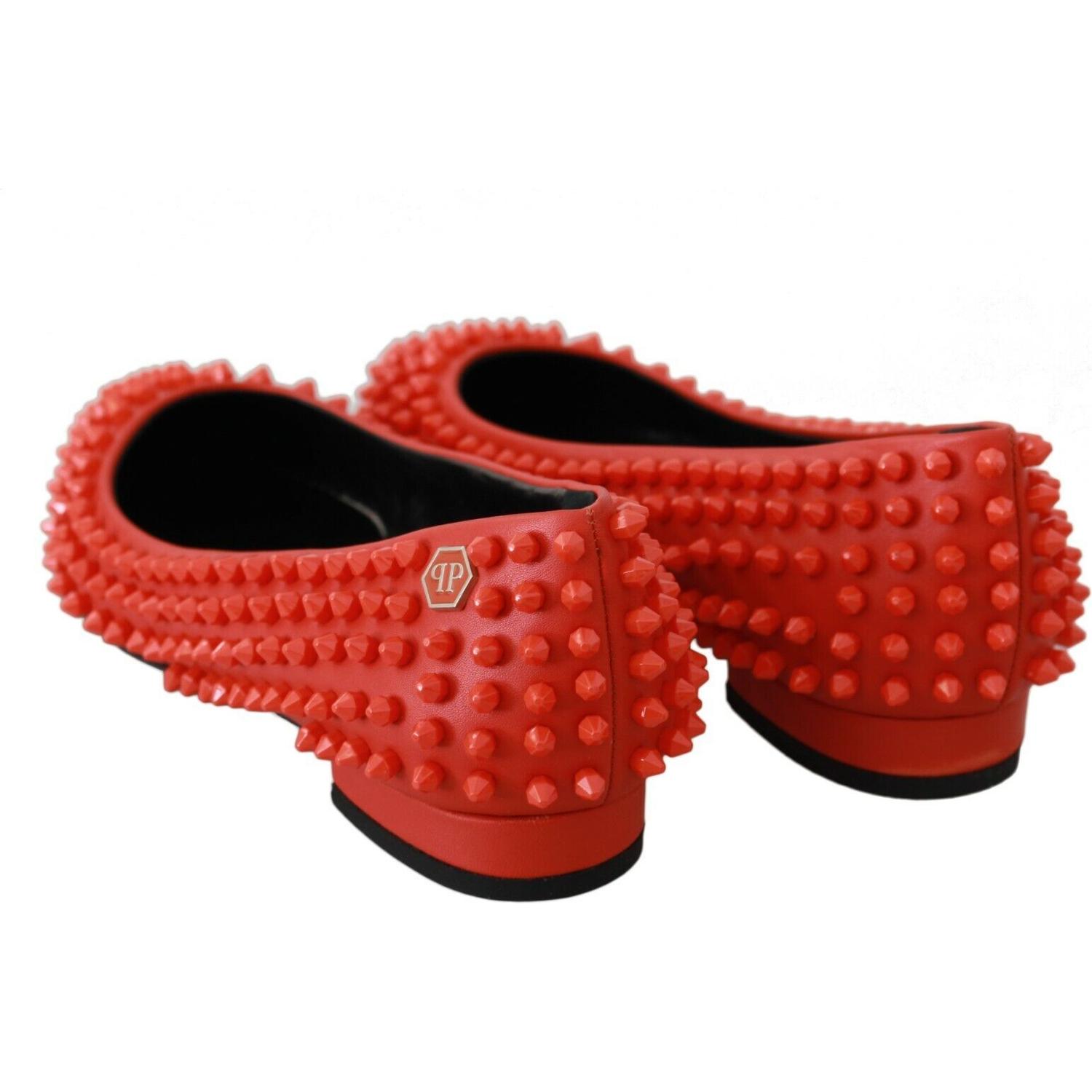 حذاء مسطح من الجلد باللون البرتقالي النابض بالحياة من Philipp Plein