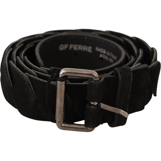 GF Ferre Elegant Black Waist Belt with Metal Buckle MAN BELTS GF Ferre Black