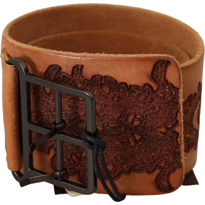 Scervino Street Brown Genuine Leather Black Logo Buckle Belt WOMAN BELTS