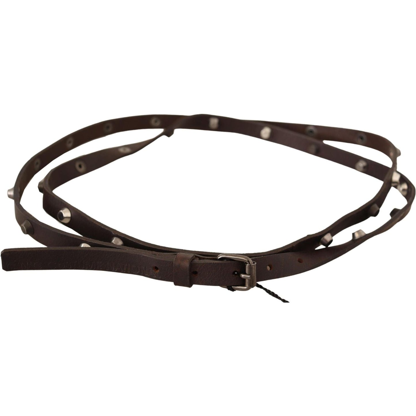 Costume National Brown Leather Silver Tone Buckle Belt