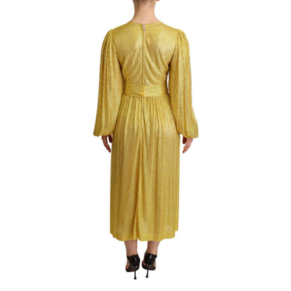 Dolce & Gabbana Yellow Crystal Mesh Pleated Maxi Dress