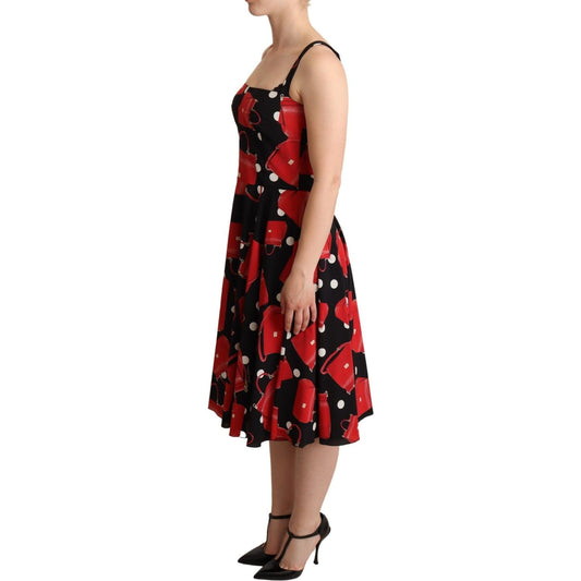 Dolce & Gabbana Sicilian Bag Print Sleeveless Midi Dress WOMAN DRESSES Dolce & Gabbana Black
