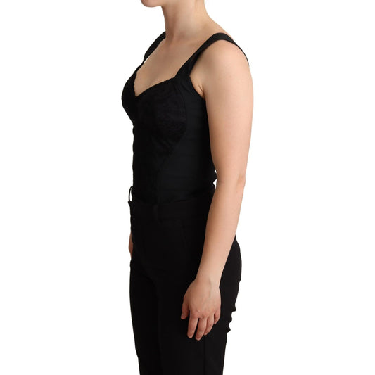 Dolce & Gabbana Elegant Black Lace Bodysuit Corset Dress Dolce & Gabbana Tan