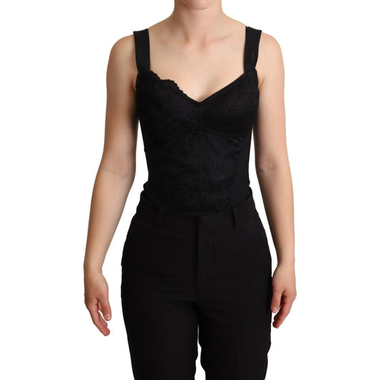 Dolce & Gabbana Elegant Black Lace Bodysuit Corset Dress Dolce & Gabbana Tan