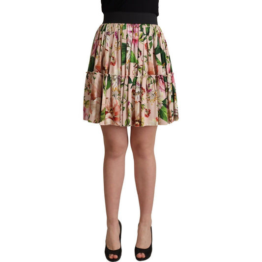Dolce & Gabbana Elegant Floral Silk High Waist Mini Skirt Dolce & Gabbana Rosy Brown