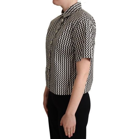 Dolce & Gabbana Zigzag Elegance Cotton Polo Top Blouse Top Dolce & Gabbana Gray