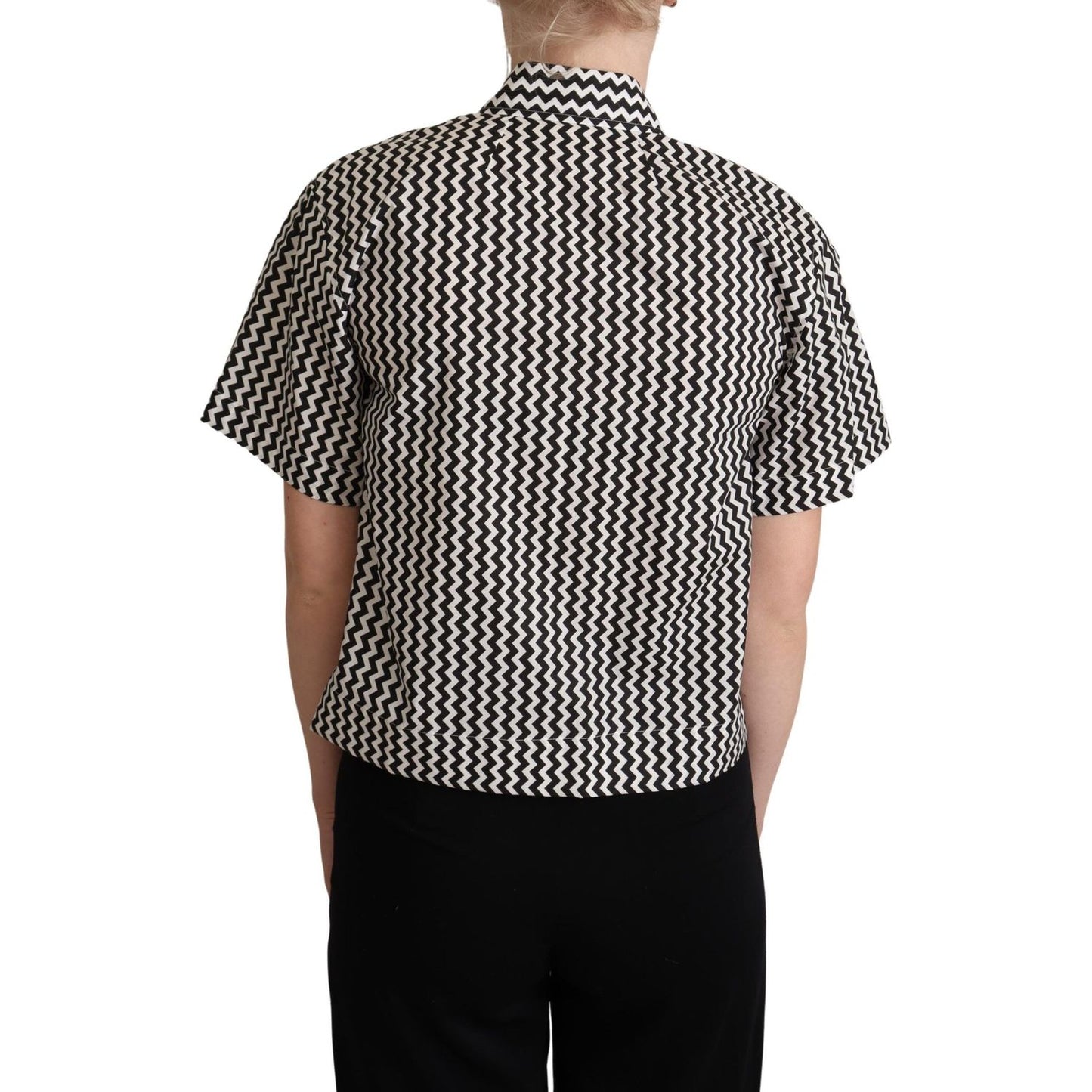 Dolce & Gabbana Black White Zigzag Collar Cotton Top Shirt Blouse Top
