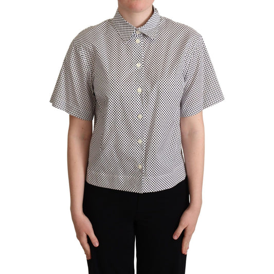 Dolce & Gabbana Elegant Polka Dot Cotton Polo Top Blouse Top Dolce & Gabbana Gray