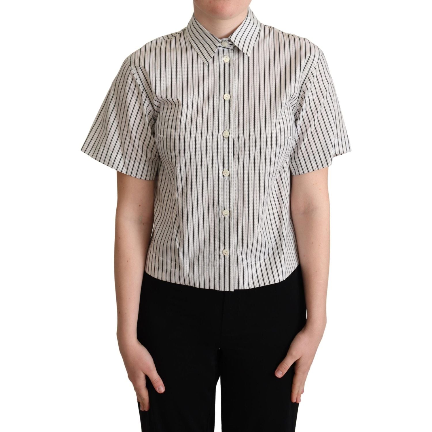 Dolce & Gabbana White Black Striped Collared Shirt