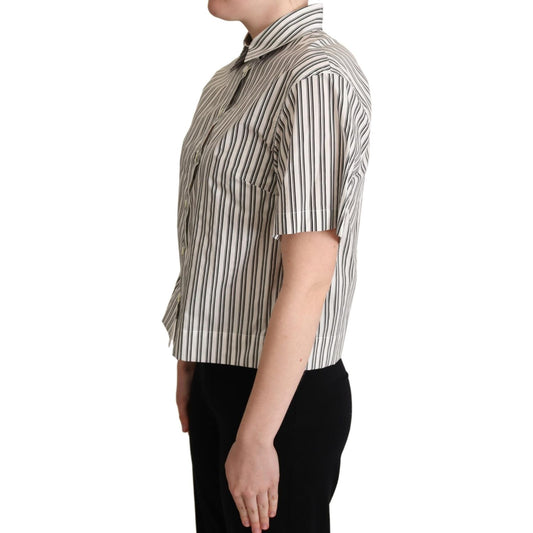 Dolce & Gabbana Elegant Striped Cotton Polo Top Blouse Top Dolce & Gabbana Dark Gray