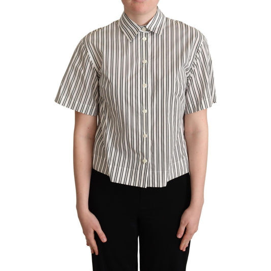 Dolce & Gabbana Elegant Striped Cotton Polo Top Blouse Top Dolce & Gabbana Gray