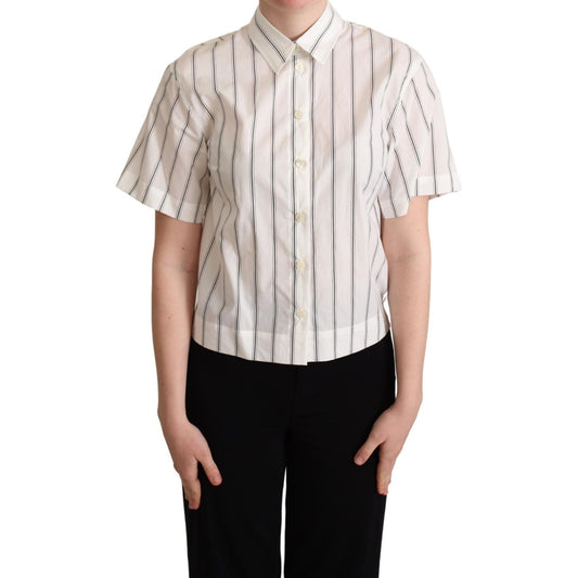 Dolce & Gabbana White Black Stripes Collared Shirt Top