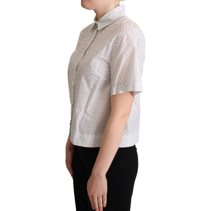 Dolce & Gabbana White Black Polka Dots Collar Blouse Shirt