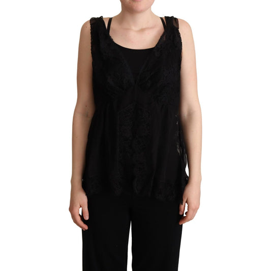 Dolce & Gabbana Lustrous Silk-Blend Lace Trim Camisole Dolce & Gabbana Black