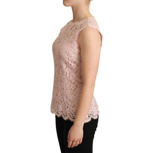 Dolce & Gabbana Elegant Pink Lace Sleeveless Blouse Dolce & Gabbana Rosy Brown