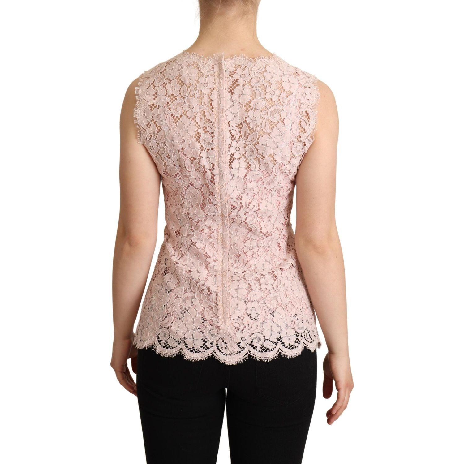 Dolce & Gabbana Pink Floral Lace Sleeveless Tank Blouse Top
