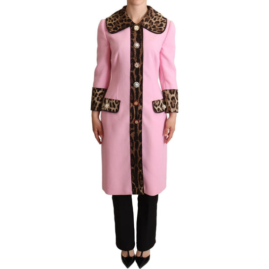 Dolce & Gabbana Chic Pink Leopard Trench with Crystal Buttons Dolce & Gabbana Tan