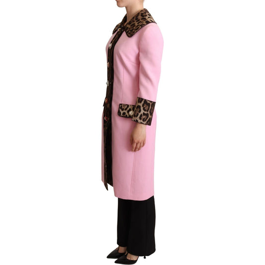 Dolce & Gabbana Chic Pink Leopard Trench with Crystal Buttons Dolce & Gabbana Rosy Brown