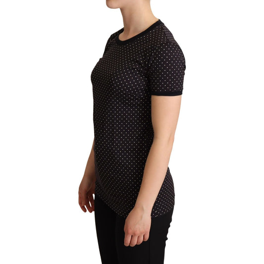 Dolce & Gabbana Polka Dotted Black Short Sleeve Crewneck Top Dolce & Gabbana Tan