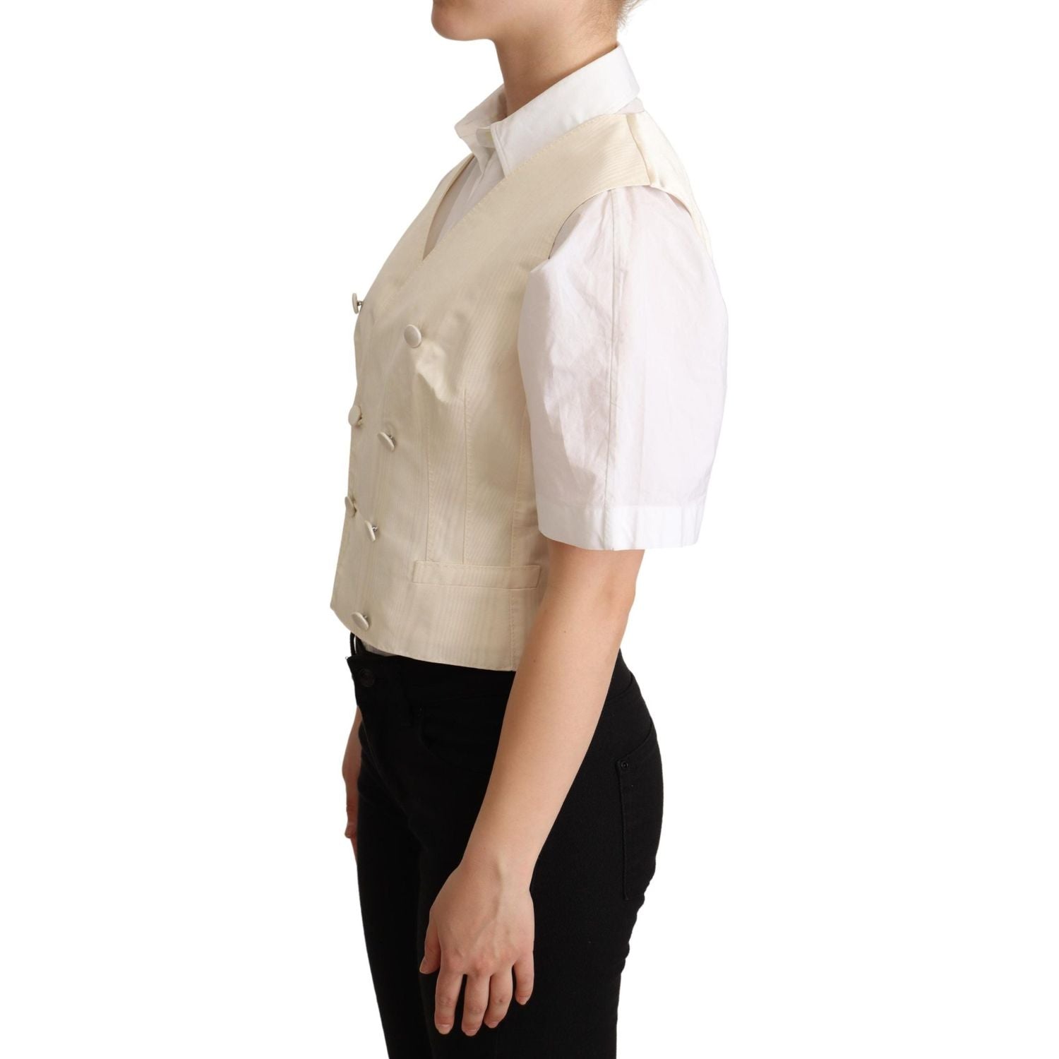 سترة فاخرة بدون أكمام من مزيج الحرير باللون البيج من دولتشي آند غابانا