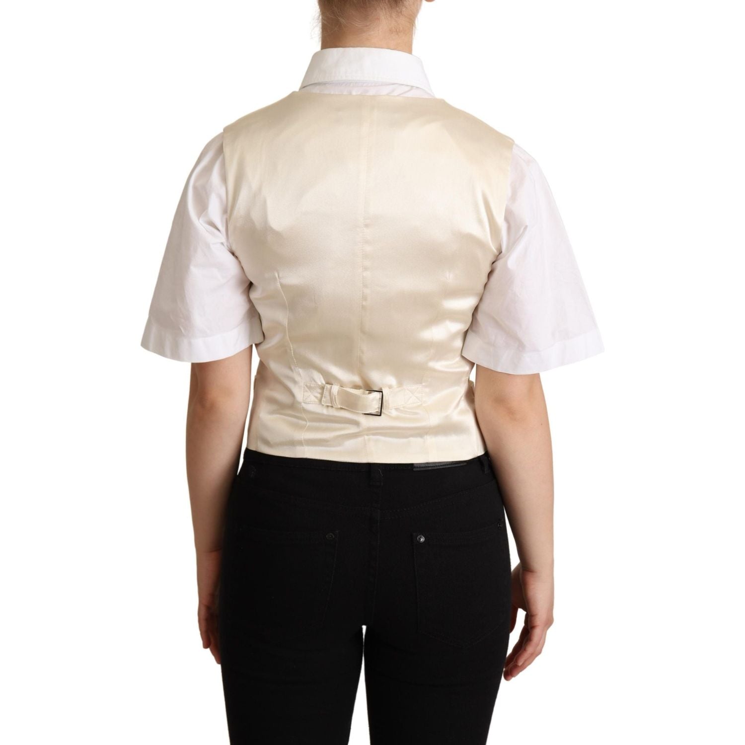 سترة فاخرة بدون أكمام من مزيج الحرير باللون البيج من دولتشي آند غابانا