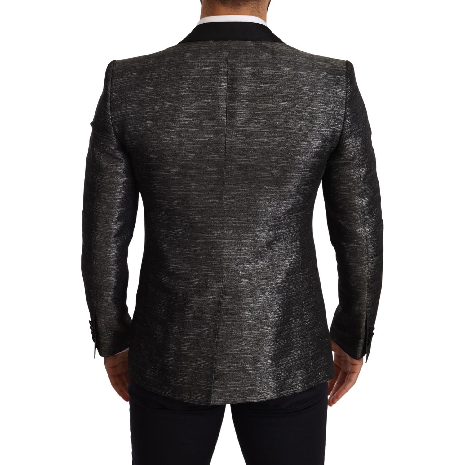 Dolce & Gabbana Gray Metallic Black Slim Tuxedo Blazer