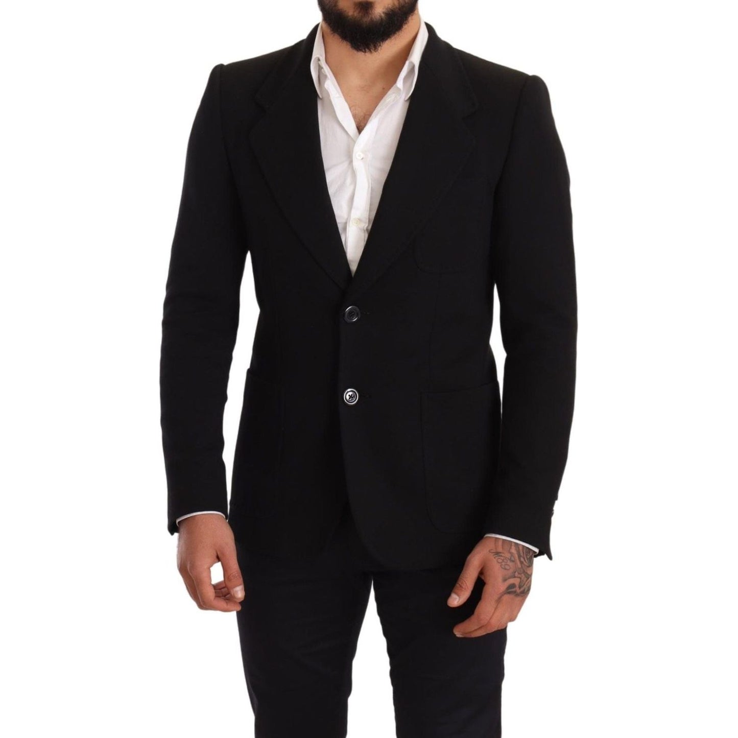 Dolce & Gabbana Black Cotton Slim Fit Coat Jacket Blazer