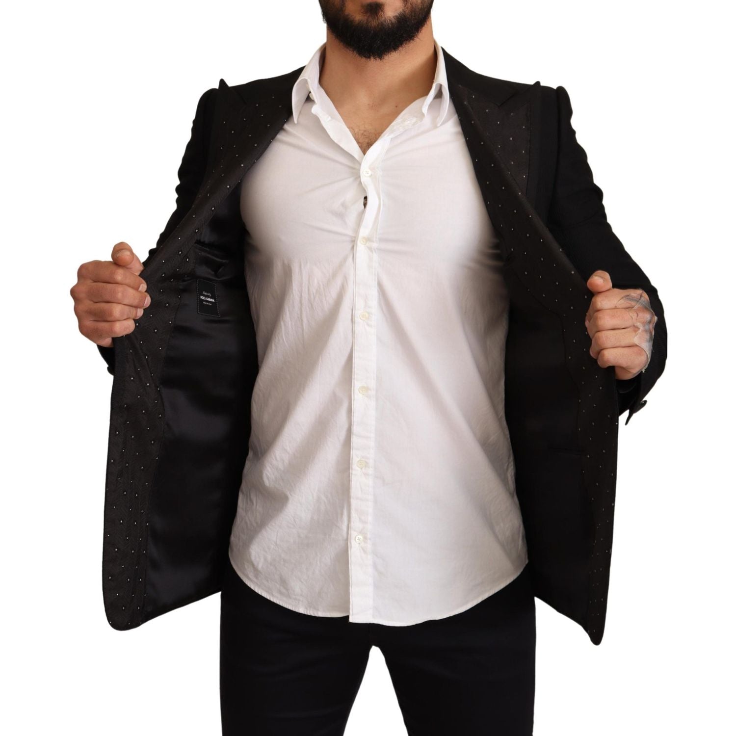 Dolce & Gabbana Black Wool Slim Fit Coat Blazer Jacket