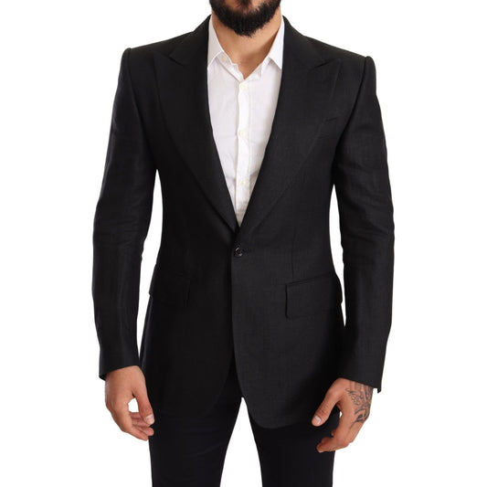 Dolce & Gabbana Black Linen Slim Fit Coat Jacket Blazer
