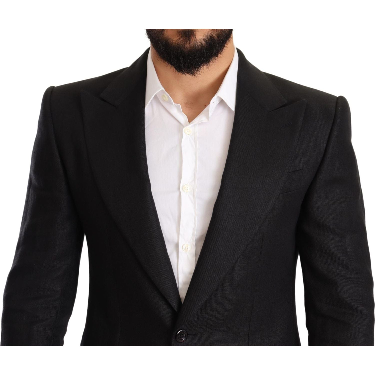 Dolce & Gabbana Black Linen Slim Fit Coat Jacket Blazer