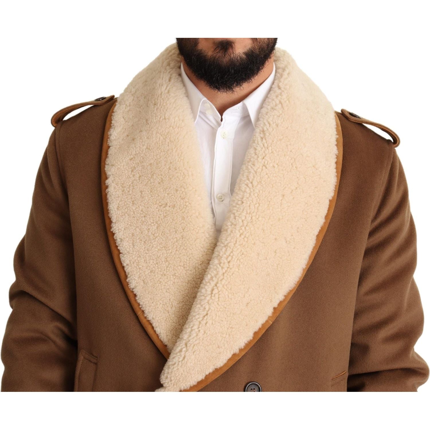 Dolce & Gabbana Brown Double Breasted Shearling Coat Jacket