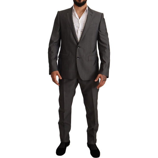 Dolce & Gabbana Gray Metallic MARTINI Slim Fit Set Suit Suit