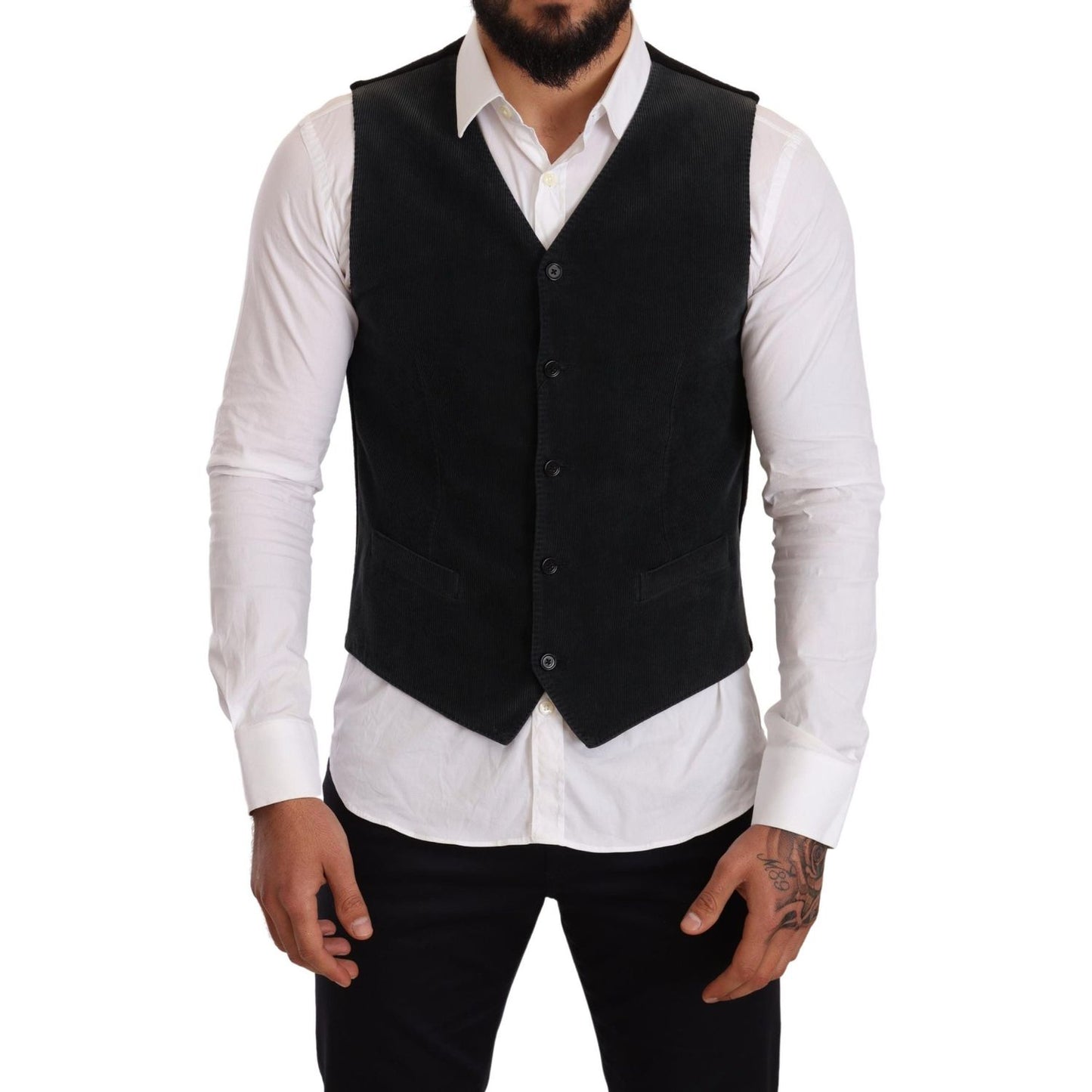 Dolce & Gabbana Black Cotton Single Breasted Waistcoat Vest Jacket