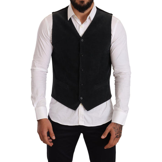 Dolce & Gabbana Black Cotton Single Breasted Waistcoat Vest Jacket