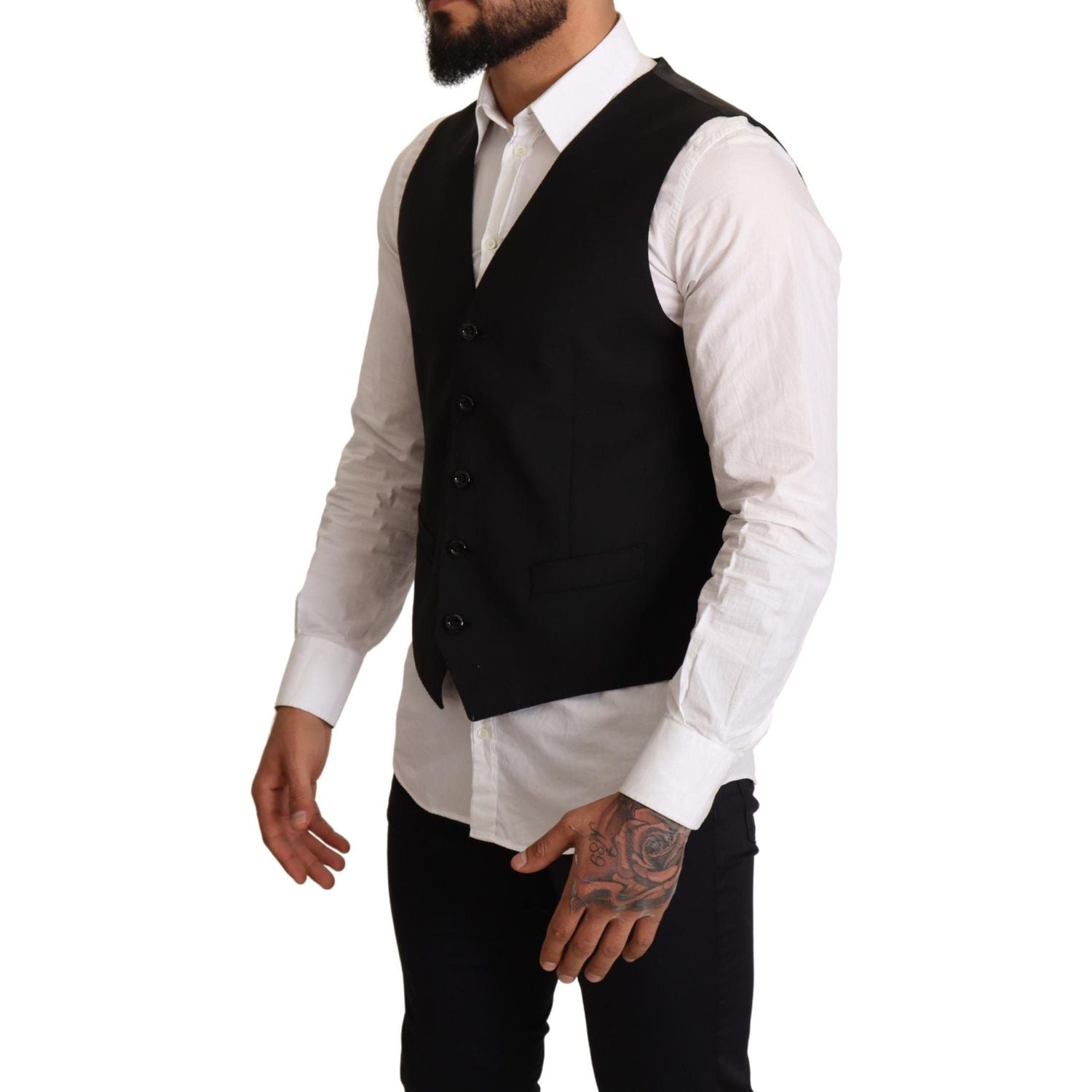 Dolce & Gabbana Black Wool Formal Waistcoat Dress