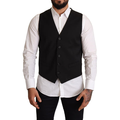 Dolce & Gabbana Black Wool Formal Waistcoat Dress Vest Jacket