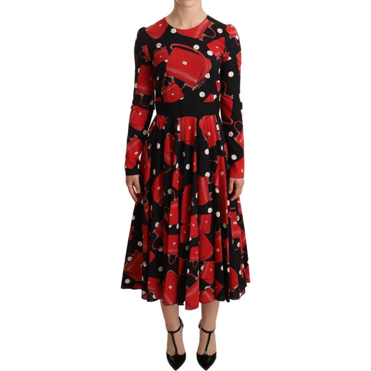 Dolce & Gabbana Elegant Sicily Print Flared Midi Dress WOMAN DRESSES Dolce & Gabbana Maroon
