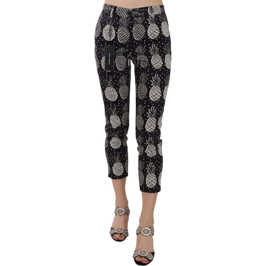 Dolce & Gabbana Chic Black Pineapple Print Skinny Capri Pants Jeans & Pants Dolce & Gabbana Dark Gray