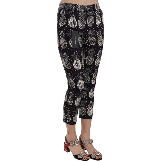 Dolce & Gabbana Chic Black Pineapple Print Skinny Capri Pants Jeans & Pants Dolce & Gabbana Dark Gray