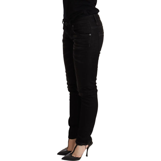 Acht Chic Black Low Waist Skinny Denim MAN TROUSERS Acht Black