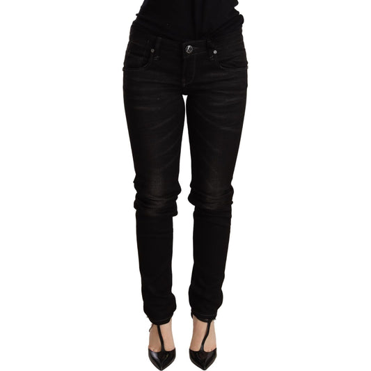 Acht Chic Black Low Waist Skinny Denim MAN TROUSERS Acht Black
