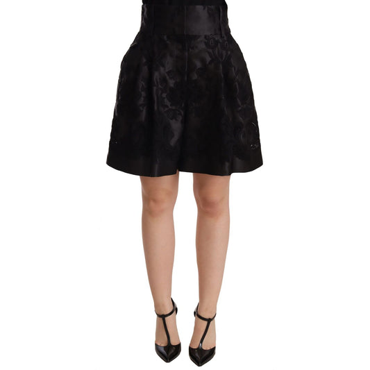 Dolce & Gabbana Elegant Black Floral Brocade Silk Shorts Shorts Dolce & Gabbana Black