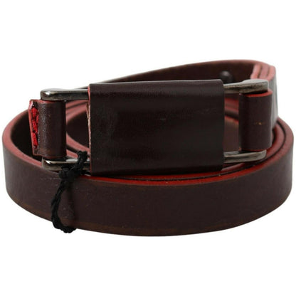 Costume National Brown Leather Double Rustic Silver Buckle Belt WOMAN BELTS