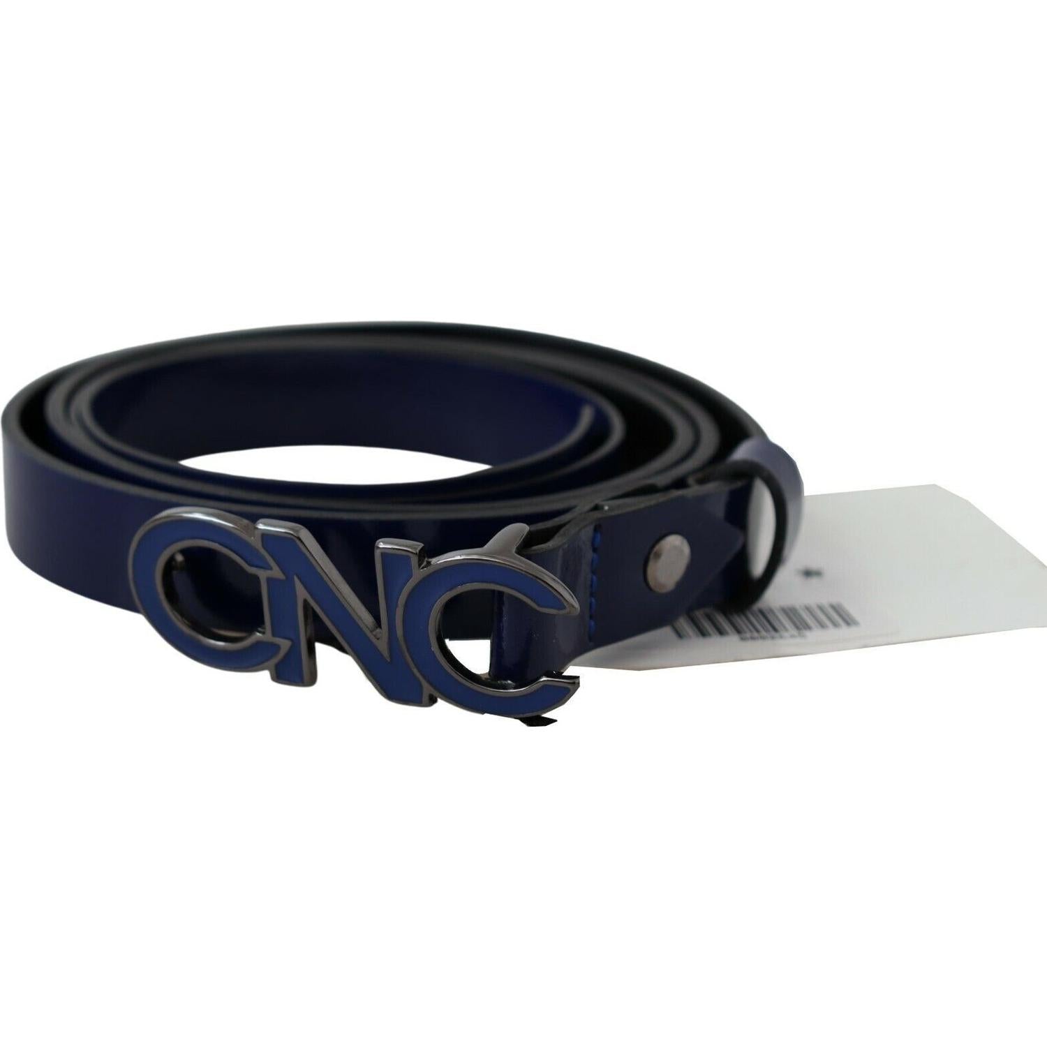 Costume National Blue Leather Logo Skinny Fashion  Belt